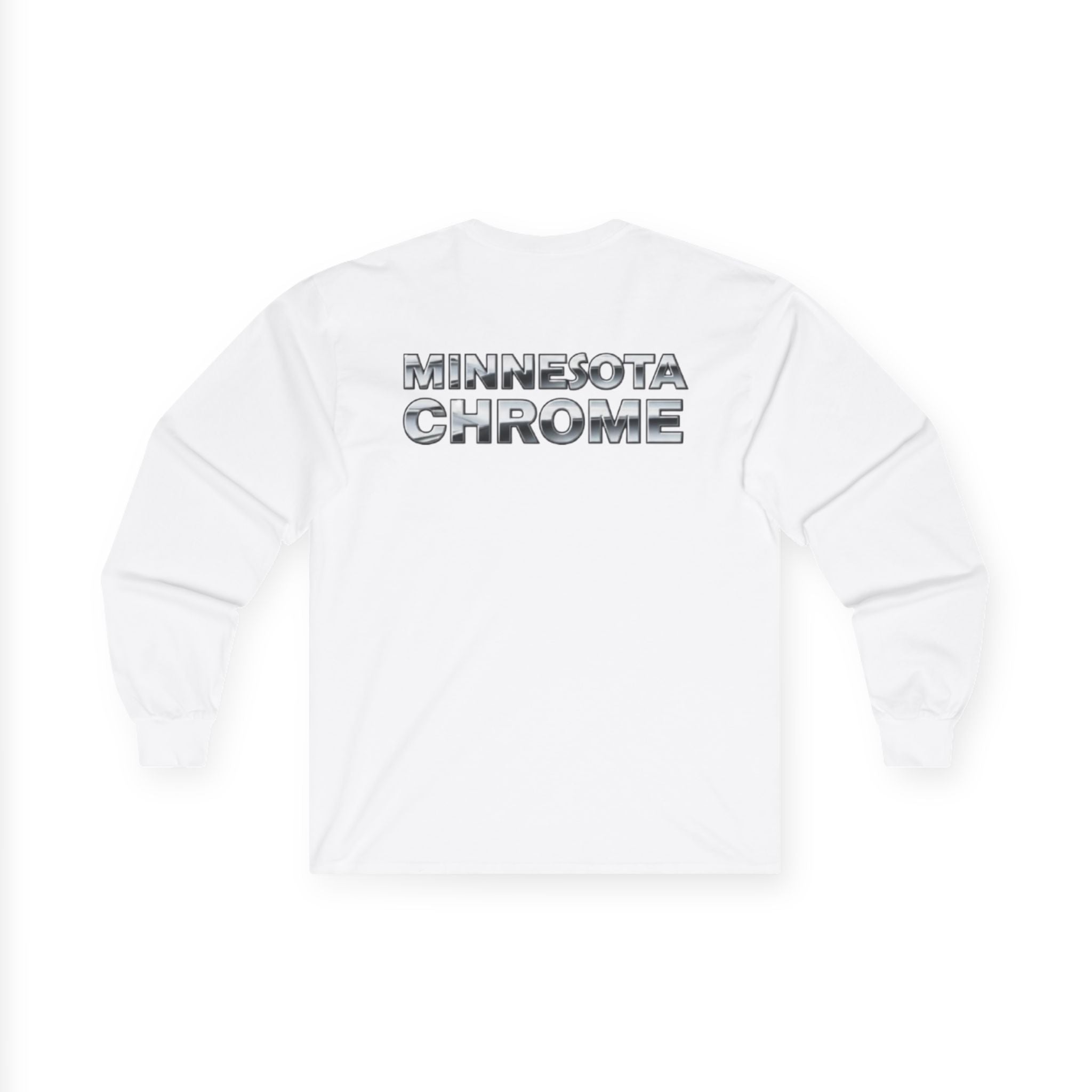 Minnesota Chrome Long Sleeve Tee — Retro Metallic Logo Chest & Back