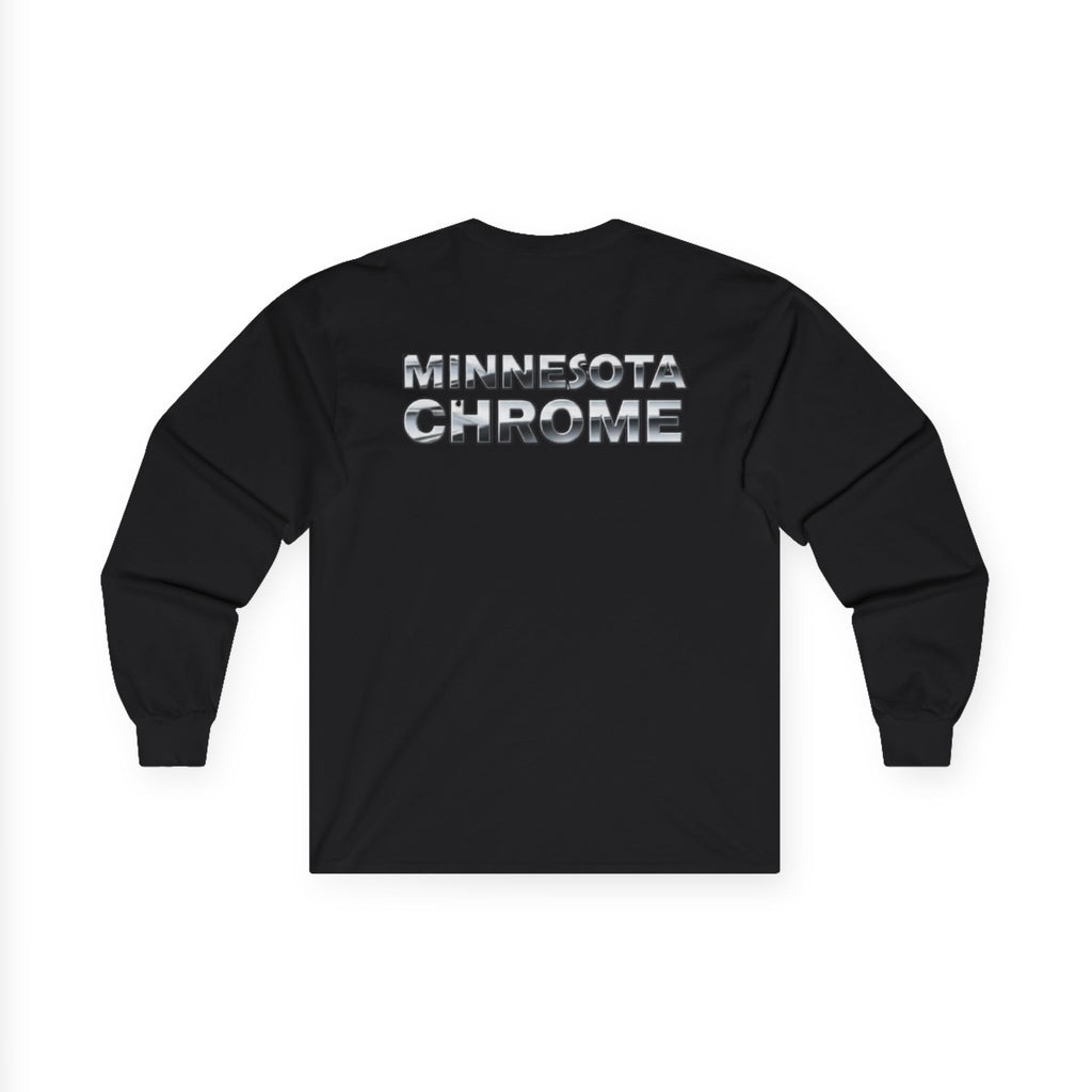 Minnesota Chrome Long Sleeve Tee — Retro Metallic Logo Chest & Back