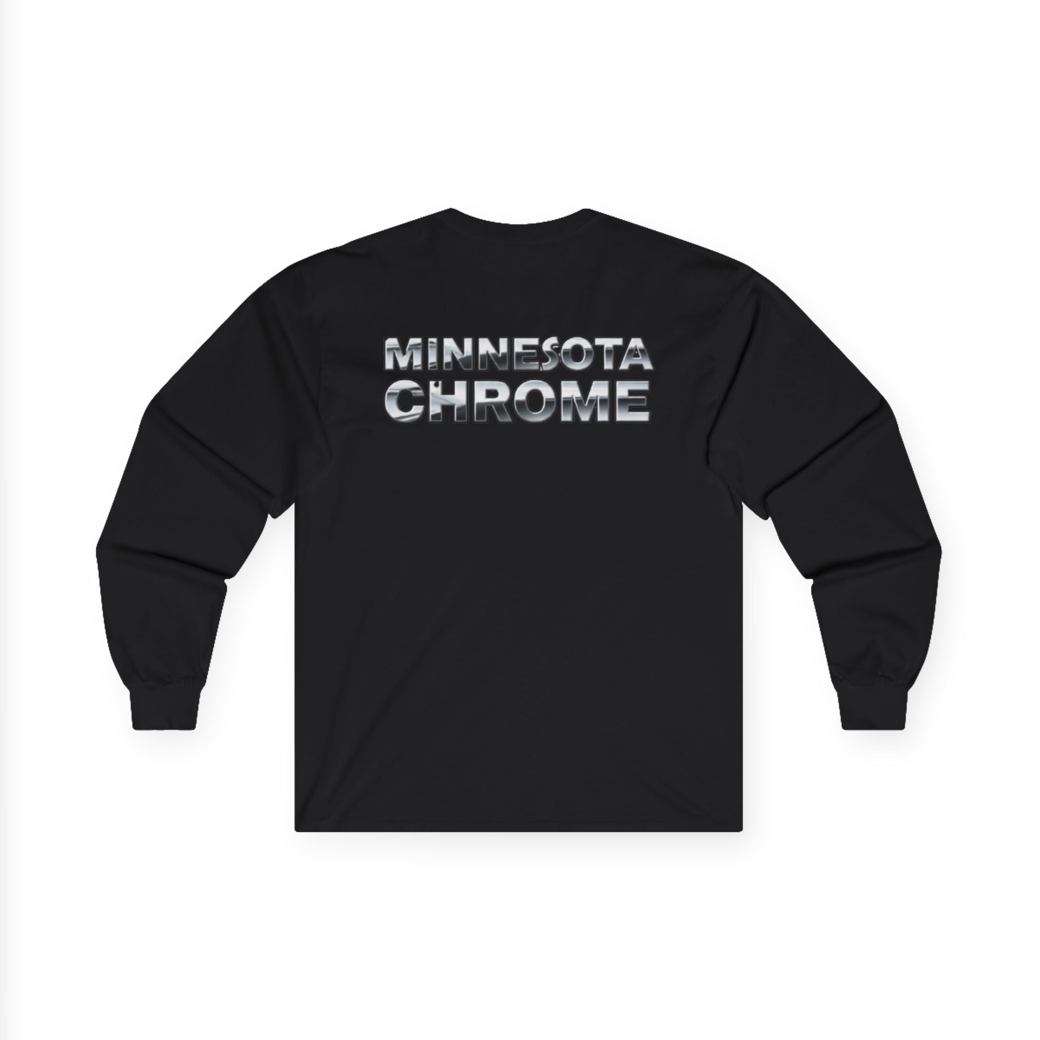 Minnesota Chrome Long Sleeve Tee — Retro Metallic Logo Chest & Back