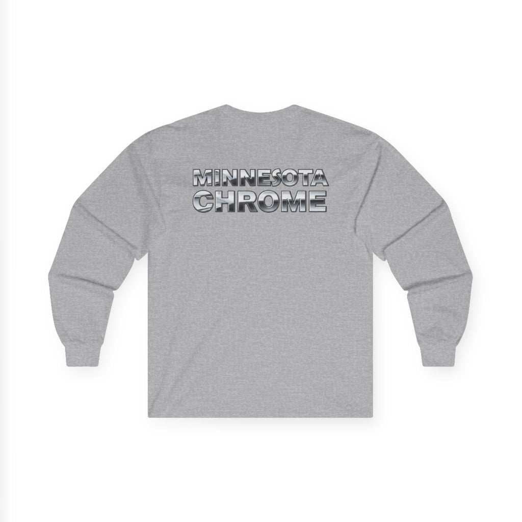 Minnesota Chrome Long Sleeve Tee — Retro Metallic Logo Chest & Back