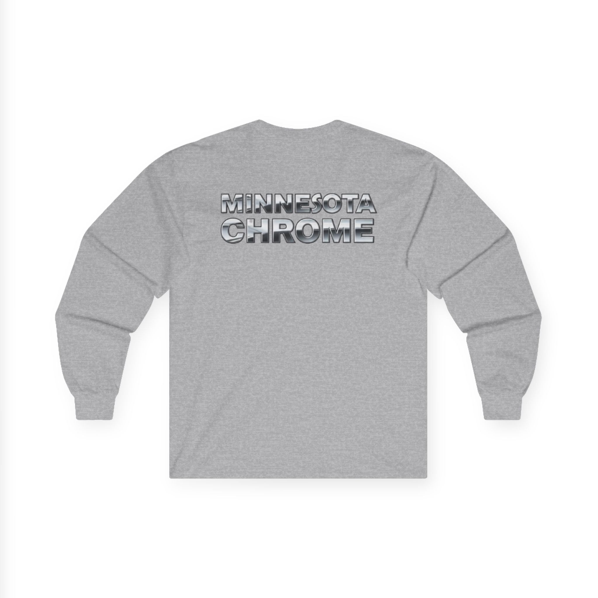 Minnesota Chrome Long Sleeve Tee — Retro Metallic Logo Chest & Back