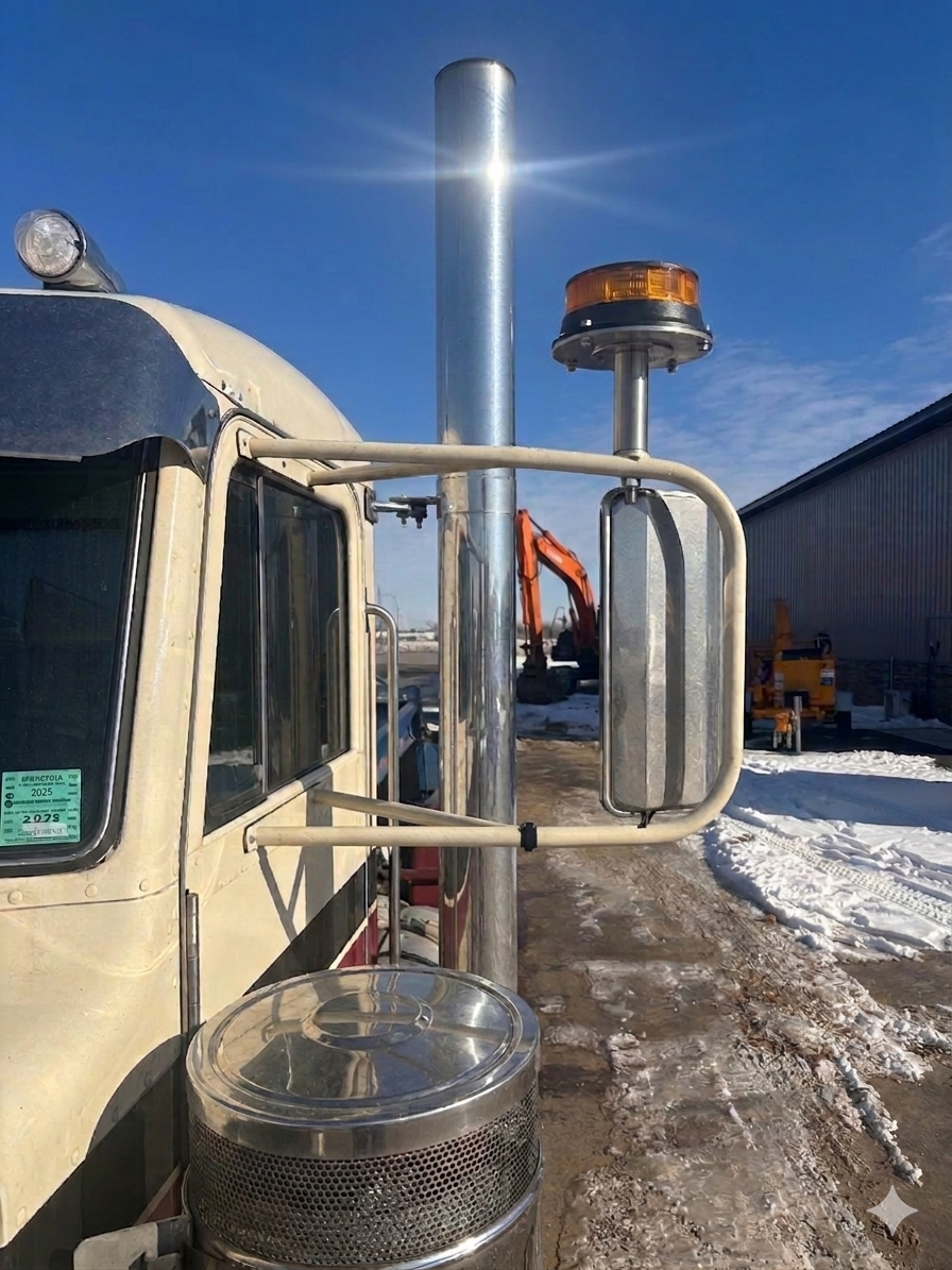 Stainless Steel Semi Mirror Beacon Mount Kit — 1" Post, 3/8" Stud, Amber Beacon Included